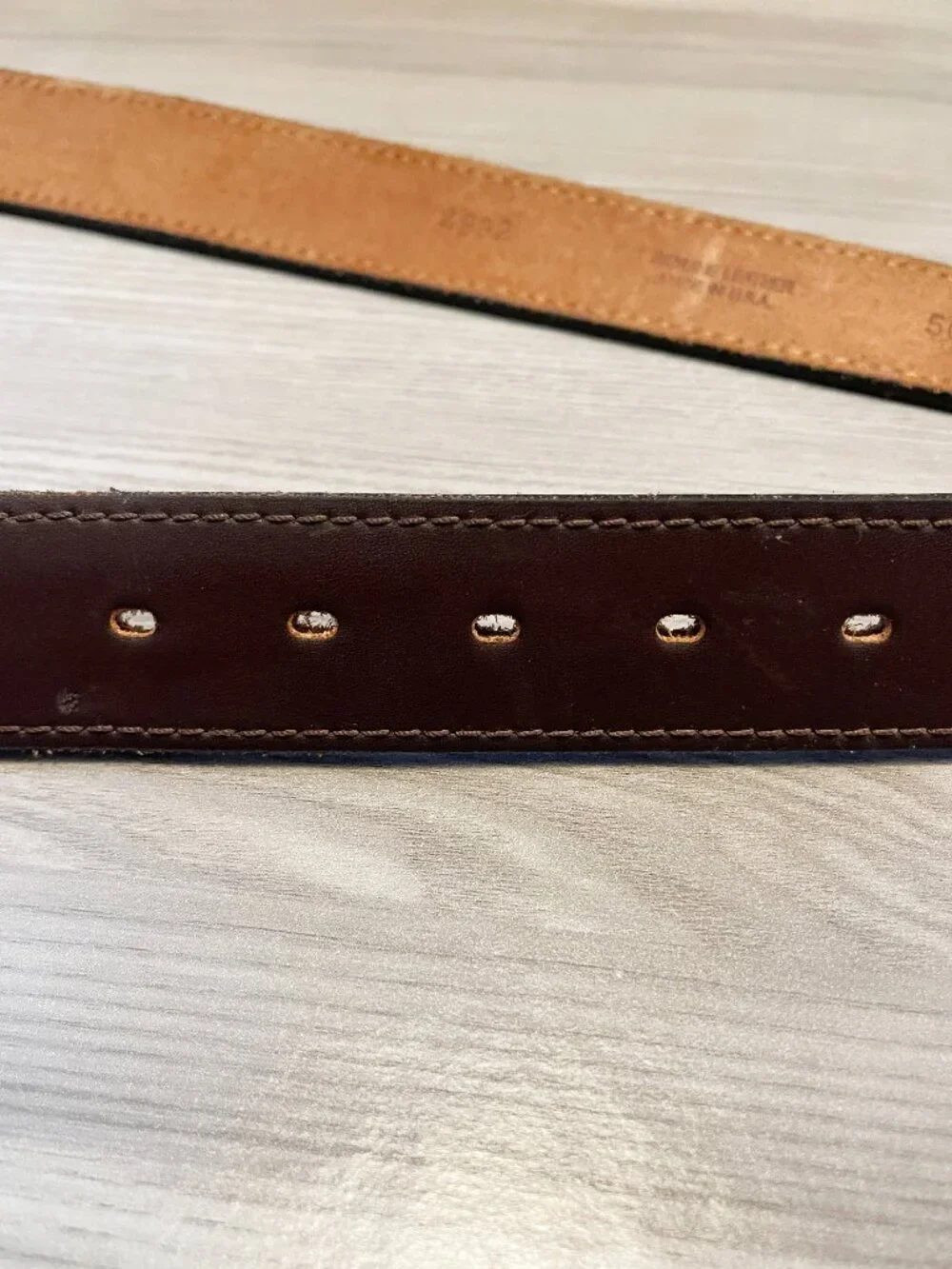 Brown Genuine Leather Belt Gold Tone Buckle Made in USA Size 50/125